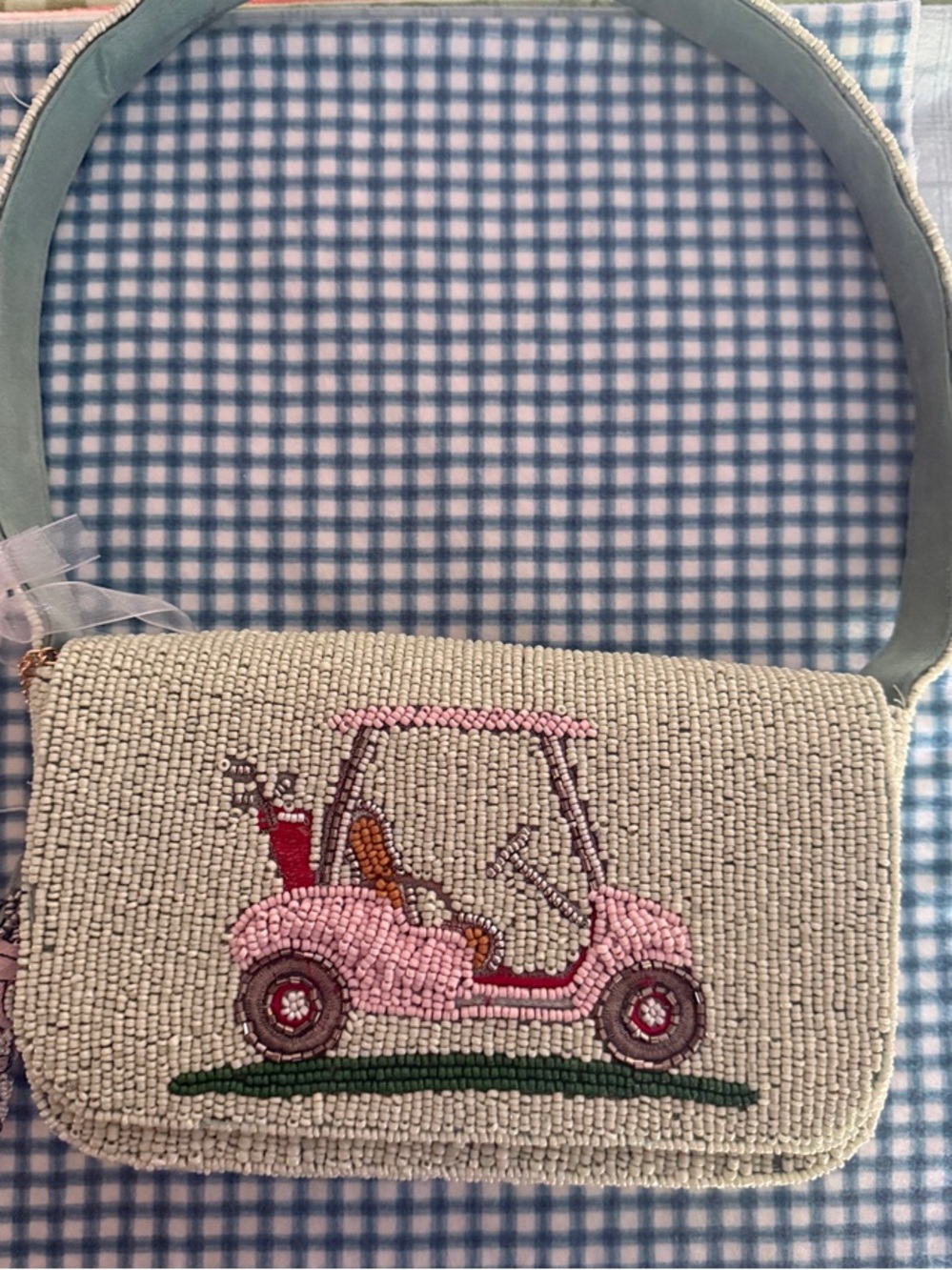 Beaded Green and Pink Golf Cart Shoulder Bag